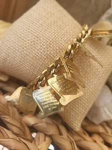 Mid Century Vntg 10 Commandment charm Bracelet Chunky Chain Gold Tone - Picture 1 of 9