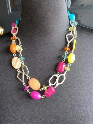 Premier Designs Bright Multi Color Gold Tone Chunky Acrylic Bead Necklace 44" - Image 1 of 4