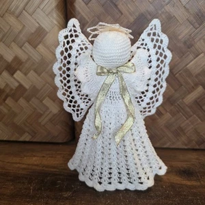 Weihnachtsbaum Engel gehäkelt Baumspitze Feiertag Dekor Elfenbein & Gold 8" x 6" - Bild 1 von 7