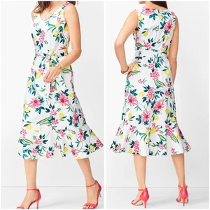RSVP by Talbots Size 14 Lively Lemon Fit & Flare Dress Floral Sleeveless Belted - Picture 1 of 17