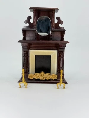 Antiga lareira para casa de bonecas com espelho móveis para casa de bonecas metal madeira - Imagem 1 de 4