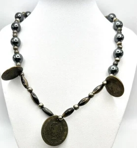 Vintage Hämatit Bronze Münze Halskette - Bild 1 von 5