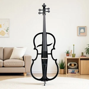 4/4 Full Size Electric Cello Set For Beginners - Black, Piano Finish & Earphone - Picture 1 of 24