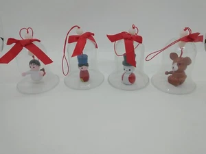 Vintage Set of 4 Christmas Ornament Glass Bell with Wood Figures Inside - Picture 1 of 7