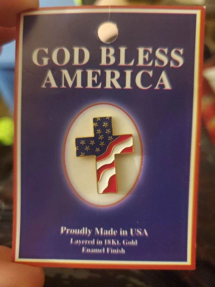 5 God Bless America Patriotic American Flag Cross 18k Gold Enamel Lapel Pins