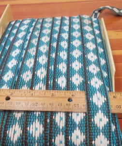 VTG. Jacquard cotton Ribbon Trim #5( 1") Turquois, Blk, Wt. 3 yards Roblee H.S - Picture 1 of 4