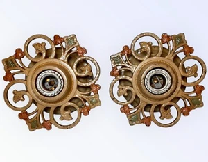 Lot Of 2 Beautiful Cast Iron Arts & Crafts Deco Flush Mount Light Fixtures - Picture 1 of 10