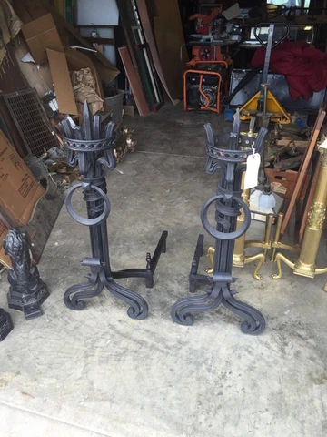 One Pair Amazing Heavy Cast-Iron And Wrought Iron Antique Fireplace And Irons 41 Cover