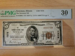 1929 Type 1 $5 Newman, ILLINOIS PMGVF30 Charter #7575 - Picture 1 of 2