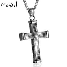 MENDEL Mens Womens Solid Stainless Steel Christian Cross Pendant Necklace Chain