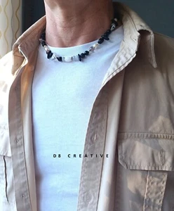New men's design onyx with quaryz and mixed gemstone sterling silver necklace - Picture 1 of 4