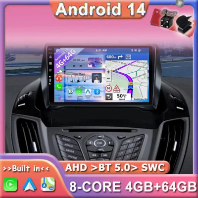 Per Ford Kuga C-Max 2012-2018 Escape 2013-2019 Autoradio GPS Navi Android 14 DSP - Immagine 1 di 4