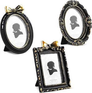 3 Pcs Tiny Small Picture Frames Vintage Oval Resin Gold Black Vintage Baroque Or - Picture 1 of 7
