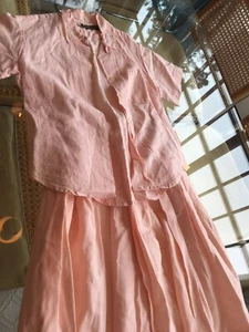 Vintage Polo Ralph Lauren Girls Skirt w/Embroidered Blouse Set Linen Peach 8 GUC - Picture 1 of 7