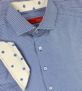 Georg Roth Los Angeles Long Sleeve Button Up Shirt Blue White Houndstooth Mens L - Picture 1 of 14