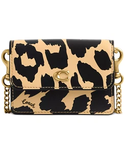 COACH CM699 Custodia per carte con mezzo leopardo stampata in pelle su una catena - Foto 1 di 8