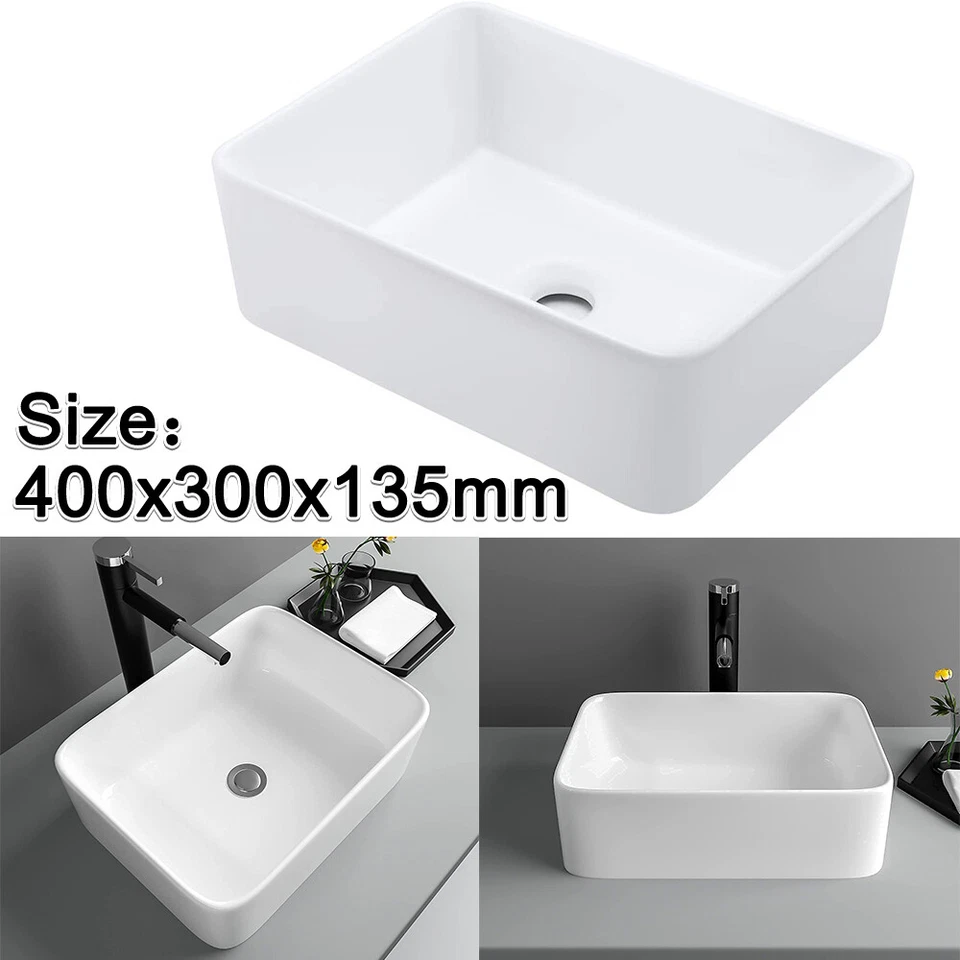 NIDDA Bathroom Vanity Basin Sink Hand Wash White Counter Top Ceramic Basin 400x300x135