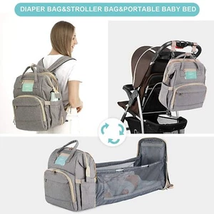 NEW Homity HM18-G Diaper Bag 3-in-1 Backpack Folding Crib Changing Station Grey - Picture 1 of 10