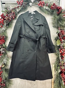 Rain Coat Plus Size 18 Womens Long All Weather Full Length Belted Black Vintage - Picture 1 of 12