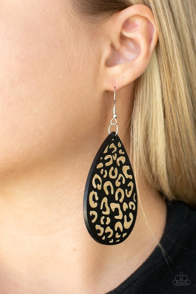 Paparazzi ~ Suburban Jungle Black Wooden Earrings ~ 🔥NEW RELEASE 2022🔥 - Image 1 of 1