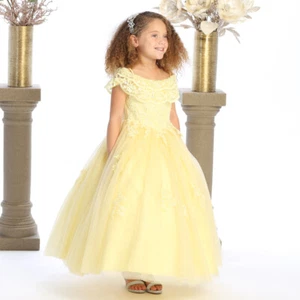 Girls ballgown Dress in Yellow with gold glitter and corset back  - Picture 1 of 3