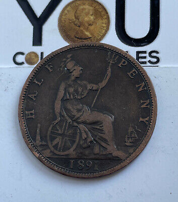 1/2 Penny 1891 Queen Victoria Half Penny Great Condition Nice Details • 8.62£