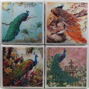 Posavasos de azulejos de cerámica - Pavos reales - Juego de 4 - (Compra 2 juegos y obtén 1 juego gratis) A - Imagen 1 de 6