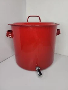Vintage Red Enamelware pot Drink Beverage Dispenser Metal Spigot 12” X 11” - Picture 1 of 21