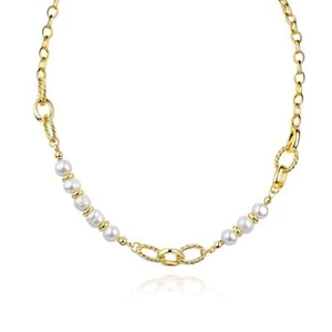 Women Necklace Pearls White Gold Plated 24 Carat Strand Chain Watertight K6207D - Picture 1 of 6