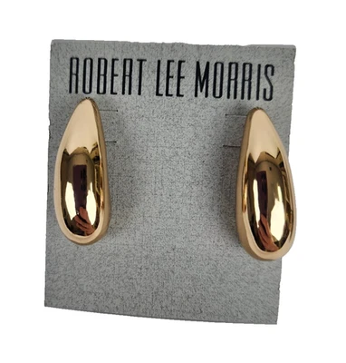 Robert Lee Morris Polished Gold Tone Elongated Teardrop Drop Earrings NWT - Image 1 of 3