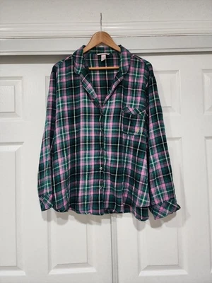 Camisa para dormir Victoria’s Secret franela a cuadros talla XXL verde rosa (solo parte superior) Foto 1 de 4