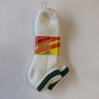 VTG Socks Woolworth NOS Orlon Acrylic Unisex Triple Top Ladies 80s Green 9-11 - Image 1 of 4