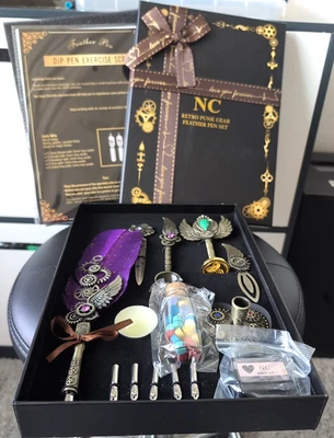 Quill and Ink Set includes 5 Replaceable Nibs, Seal Stamp, Spoon & More -AWESOME - Image 1 of 4