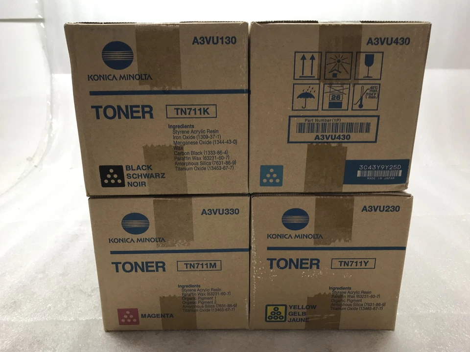 Nuevo juego de tóner color Konica Minolta TN711 Bizhub C654 negro cian magenta amarillo Foto 1 de 4