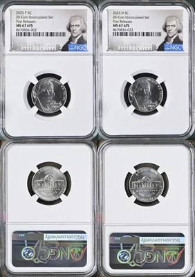 2025 P D Jefferson Nickel 2 Coin Set 5c NGC MS 67 6FS Full Steps FIRST RELEASES - Image 1 of 2
