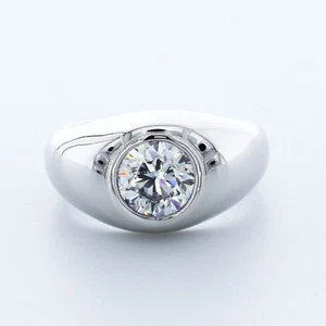 2.03 Carat E SI1 Round Cut Natural Certified Diamond Platinum Classic Men's Ring - Picture 1 of 8
