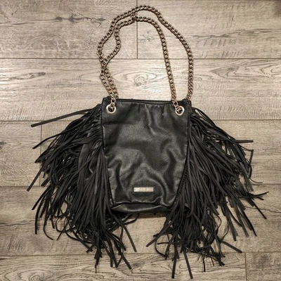 Bolso Cartera Mujer Negro Flecos Niña Loca Mango Cadena   Foto 1 de 4