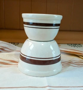 SET Of 2 Vintage McCoy Bowls Nesting Mixing Serving Brown Stripe Pint Quart (L1) - Picture 1 of 8