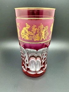 Crystal Highball Tumbler "Danse de Flore", by Val Saint Lambert, Cranberry - Picture 1 of 10
