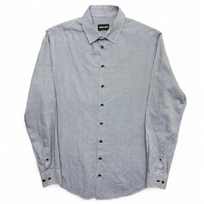 Giorgio Armani Shirt Mens 39 15.5 Italy Made Black Label Button Navy Blue White - Image 1 of 4