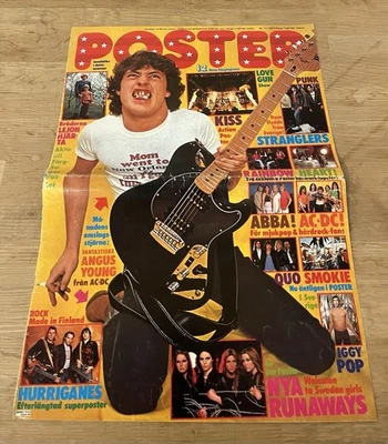 Revista sueca de música Angus Young 1977 AC/DC póster años 70 vintage Foto 1 de 4