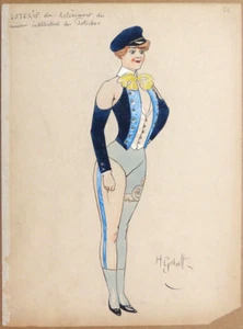 Dessin de Henry GERBAULT (1863-1930) costume femme Loterie théâtre opéra - Imagen 1 de 3