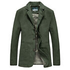 Mens Button Pocket Blazer Jacket Cotton Suit Coats Casual Slim Fit Outwear Size