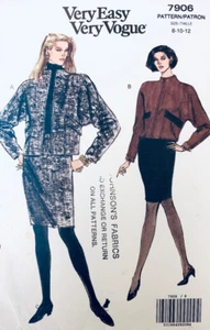 Vintage EASY 1980s Vogue Pattern 7906 | Retro Jacket & Skirt Size 8 10 12 UNCUT - Picture 1 of 3