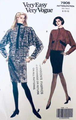 Vintage EASY 1980s Vogue Pattern 7906 | Retro Jacket & Skirt Size 8 10 12 UNCUT - Image 1 of 3