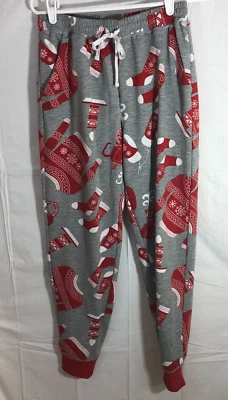 Lularoe Rojo Gris Blanco Navidad M Leggings Cintura Elástica Cordón Jogger Pock Foto 1 de 4