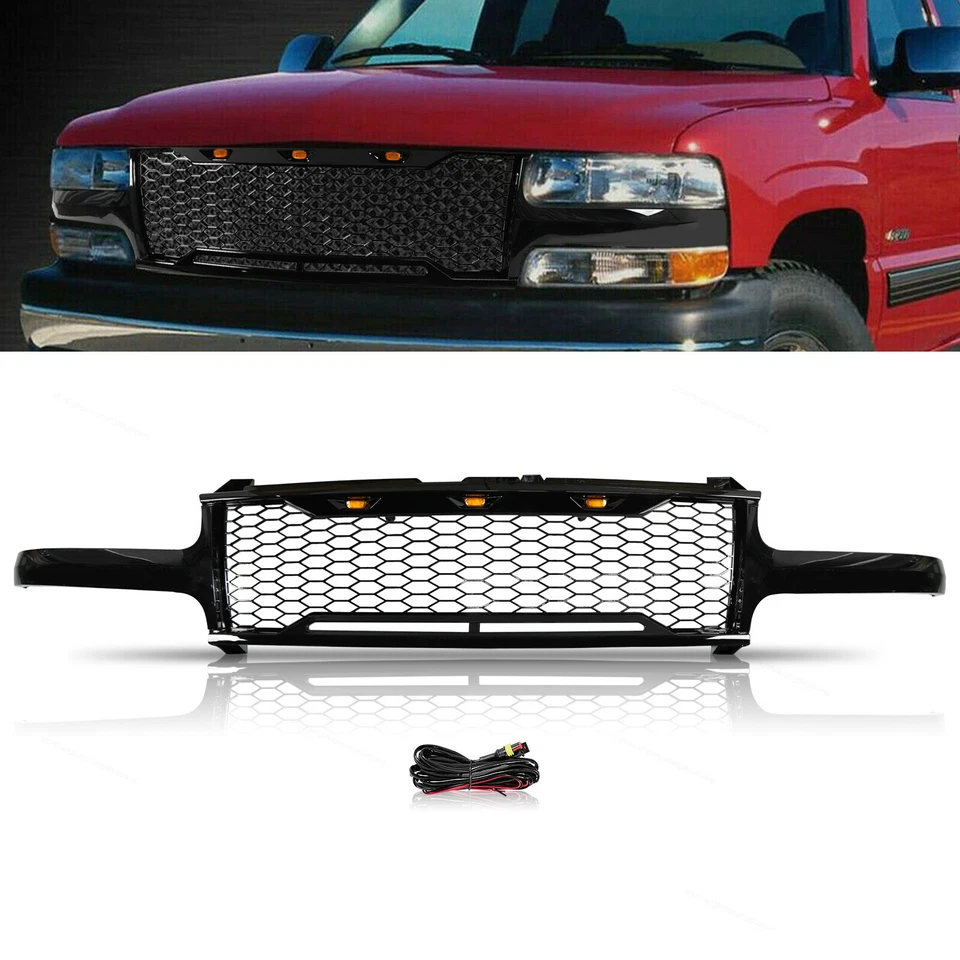 Front Grill WITH LED Lights For 99-06 Chevy Suburban 1500 Tahoe Mesh Hood Black Foto 1 de 4