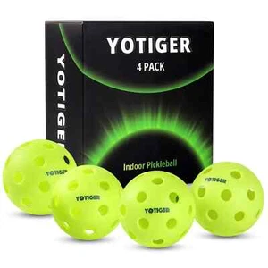 YOTIGER Indoor Pickleball Balls 4Pack 26 Holes High Bounce Durable Green Pic - Picture 1 of 8