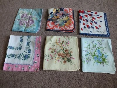 Juego de 6 pañuelos de mujer de colección con estampado floral de algodón firmado París 12" Foto 1 de 3