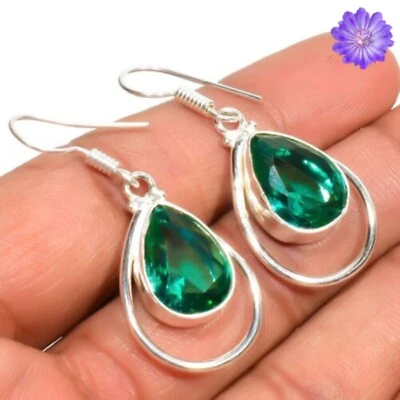 Paraiba Tourmaline Gemstone 925 Sterling Silver Handmade jewelry Earring - Image 1 of 3